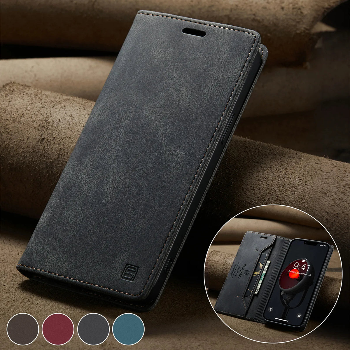 Leather Flip Phone Case For Samsung Galaxy S26 S10 Plus S20 S21 FE S22 S23 S24 S25 Note 20 Ultra Wallet Bracket Protect Cover