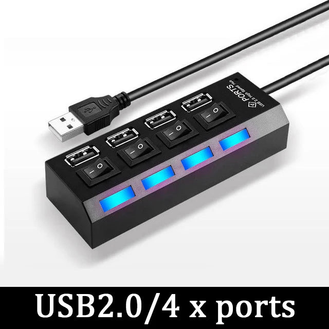 USB 2.0 HUB USB 3.0 Power Adapter Multi USB Ports Power Adapter Expander USB Multi Port Splitter With Switch For Laptop Computer