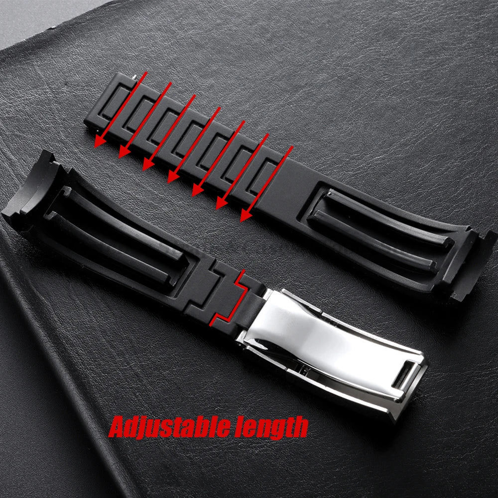 Curved Rubber Watch Bracelet 20mm 21mm 22mm for Rolex Green Water Ghost for Oysterflex Waterproof Silicone Folding Buckle Straps
