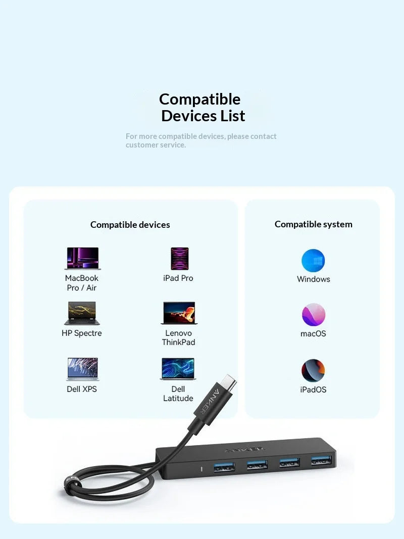 New Anker Usb C Hub 4 Port Usb 3 1 Gen 1 5gbps High Speed Data Transfer Slim Portable Expansion Dock For Laptop Pc Computer