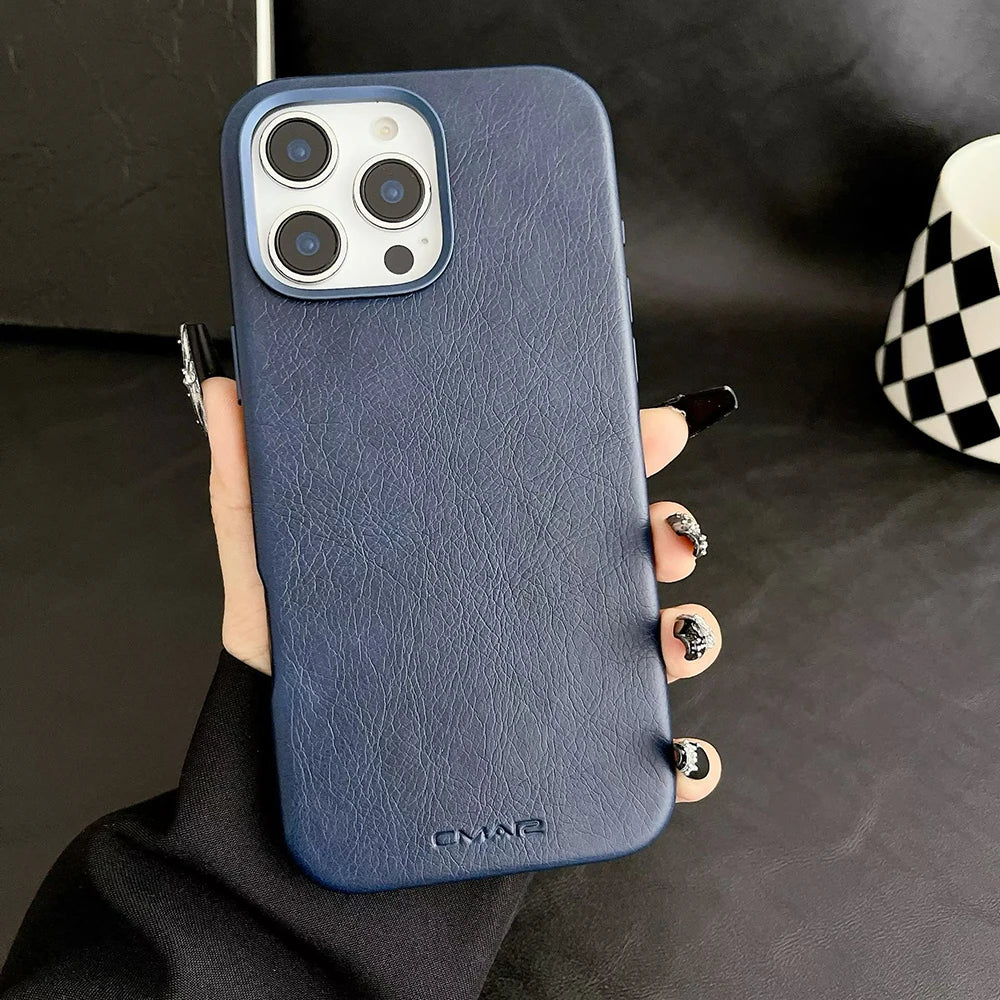 Magnetic Leather Texture for MagSafe Phone Case for IPhone 17 16pro Max 15 14 Pro 13 Wireless Charging Alloy Lens Bumper Cover