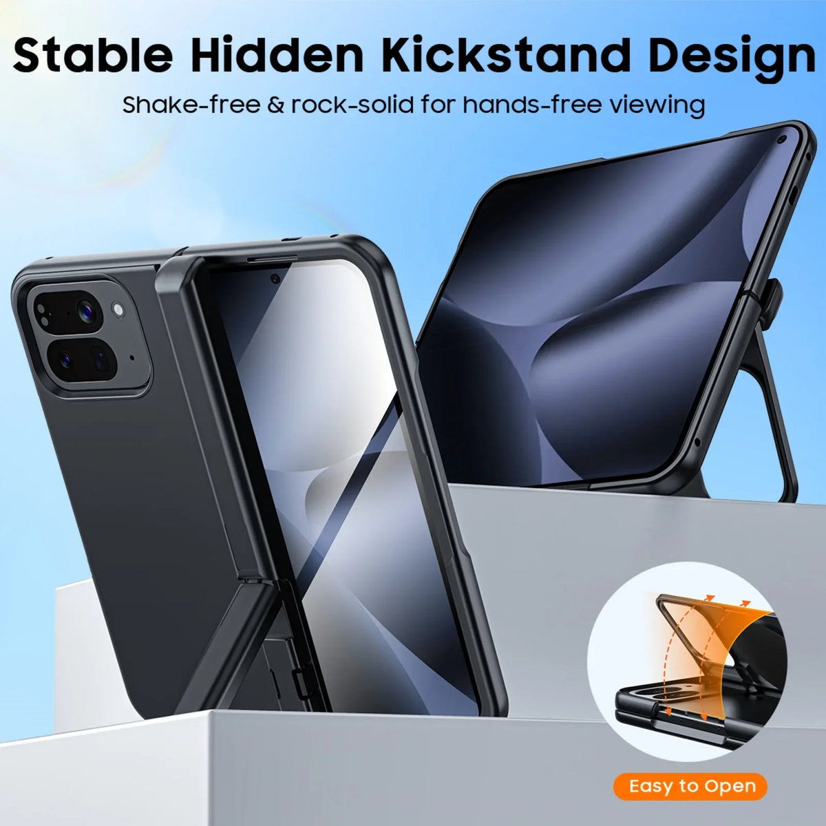Magnetic Case for Google Pixel 10 Pro Fold with Hidden Kickstand,Built-in 9H Glass Screen Protector & Hinge Protection-Black
