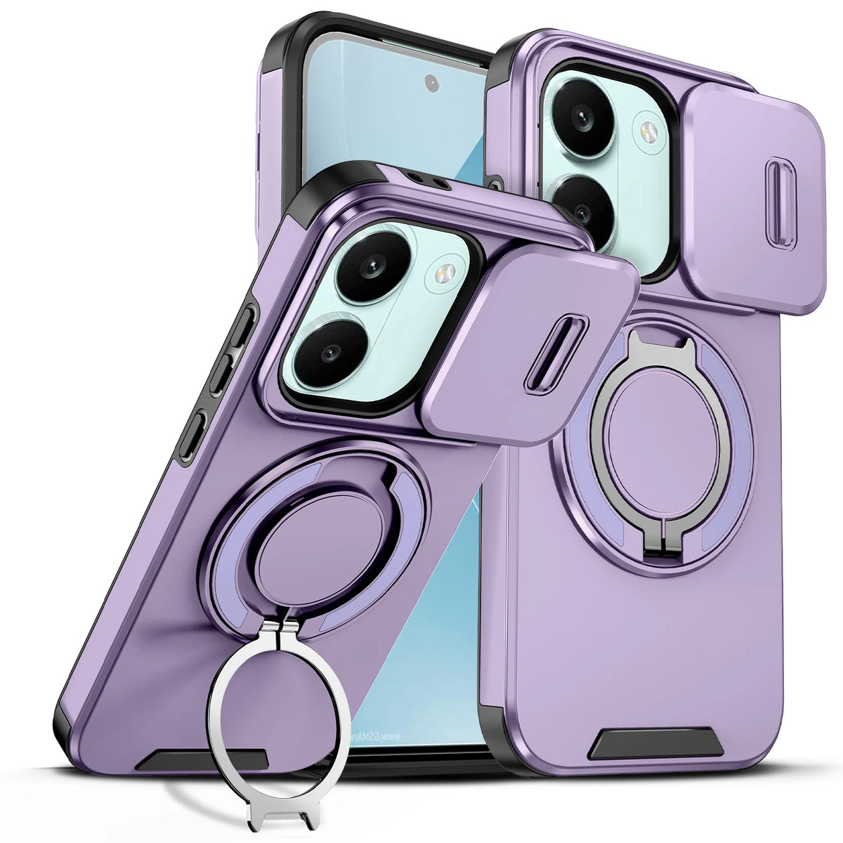 Sliding Camera Lens Protection Armor Phone Case For Xiaomi Poco X8 Pro 5G 360°Rotate Ring Holder Kickstand Shockproof Back Cover
