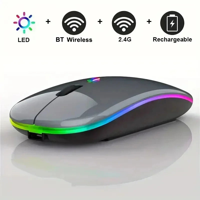 Rechargeable Bluetooth-compatible Wireless Mouse with 2.4G USB RGB Mouse for Computer Laptop Tablet PC Macbook Gaming Mouse Game