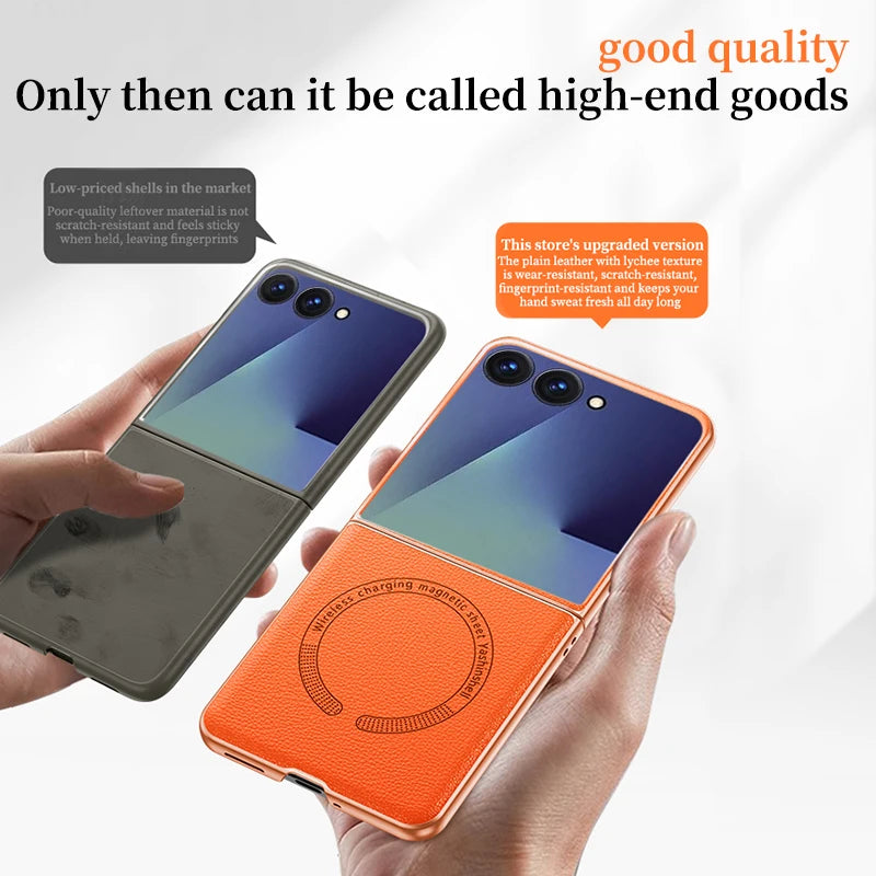 For Magsafe Magnetic Leather Phone Case for Samsung Galaxy Z Flip 8 7 6 5 4 ZFlip 7FE 5G Wireless Charging Protective Back Cover