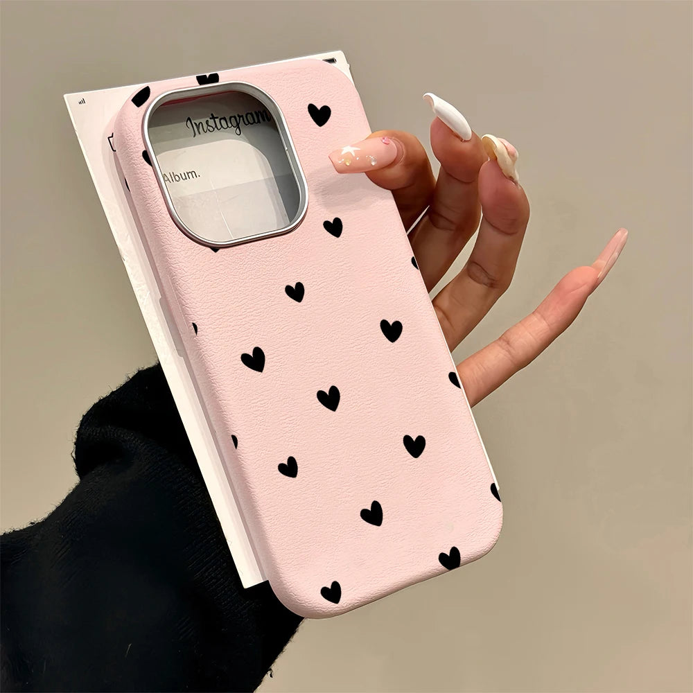 Love Heart Pattern INS Phone Case For iPhone 17 16 15 14 13 12 11 Pro Max Plus Protection Shockproof Silicone Soft Luxury Cover