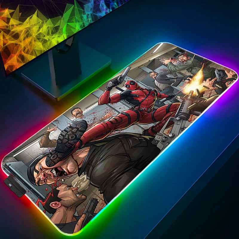 LED Mouse Pad Gaming Backlight Lock Edge Anime Accessories RGB Mousepad Gamer PC Completo Computer D-Deadpools Keyboard Desk Mat