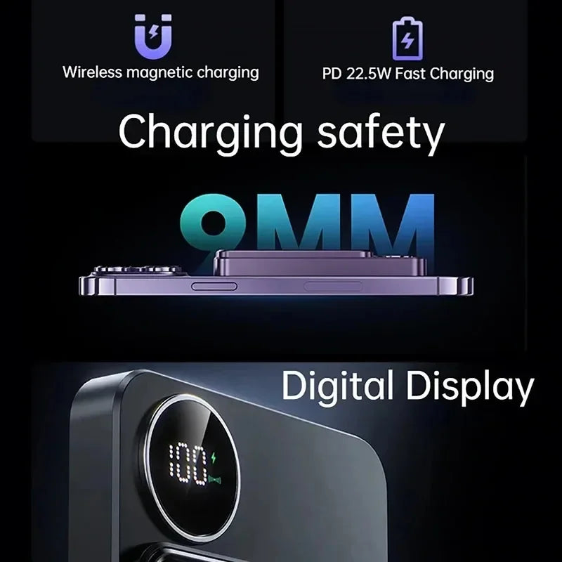 10000mAh Magnetic Wireless Power Bank 22.5W for MagSafe Fast Charging Portable Battery Charger Cases for iphone Samsung Xiaomi