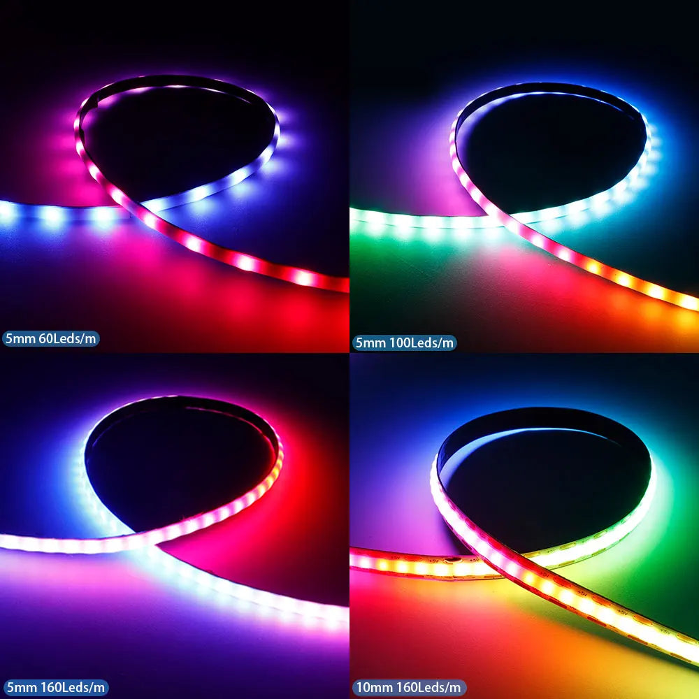 WS2812B RGBIC Individually Addressable COB LED Strip WS2812 High Density 60/100/160Leds/m 5mm/10mm COB Led Light DC5V