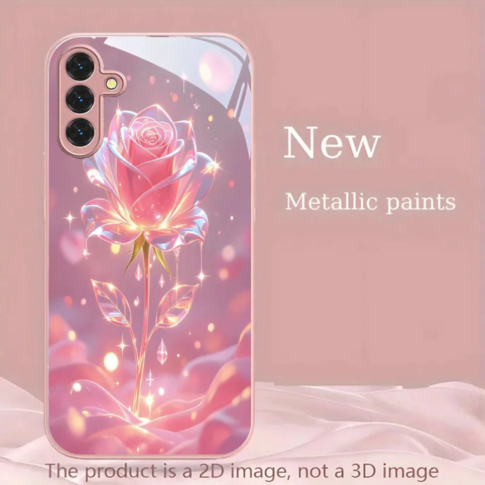 Case For Samsung Galaxy S26 Ultra S 26 S24 S25 Ultra S20 FE S21 FE S22 S23 Plus Case Pink Plum Flowers Tempered Glass Back Cover