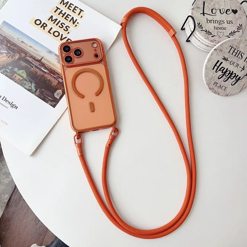 Magnetic Lanyard Case For iPhone 17 Pro Max 14 13 15 16 Plus 17P Original Shockproof Crossbody Neck Cord Strap Soft Clear Cover