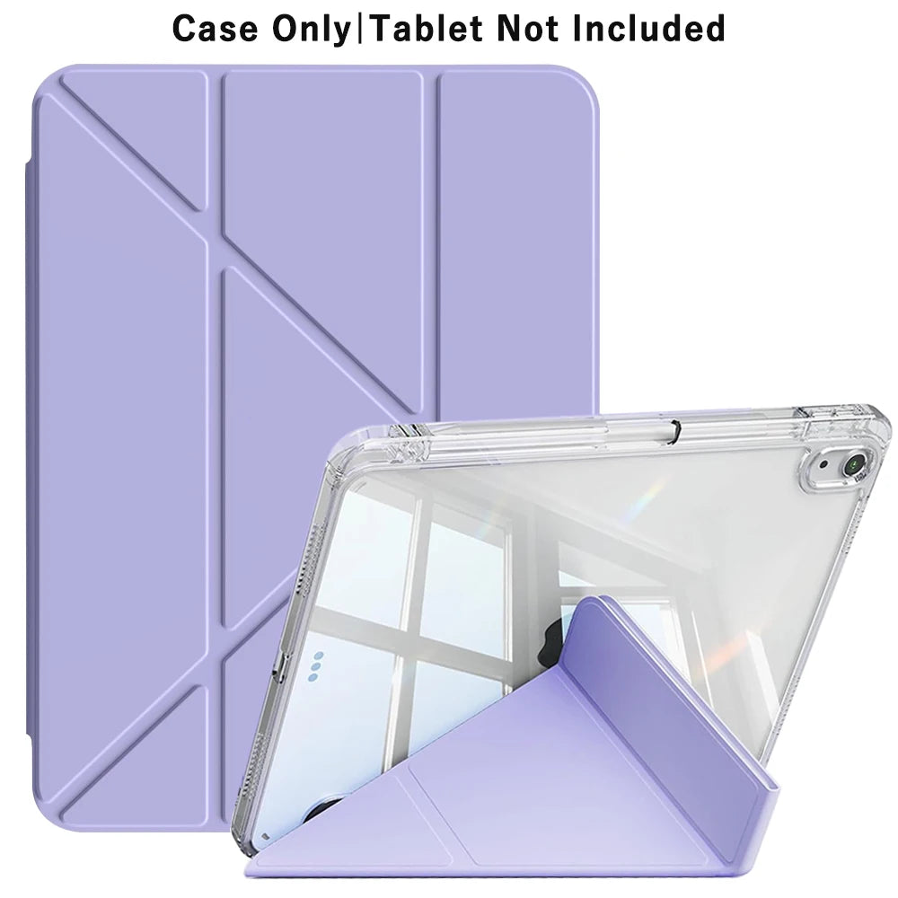 3+Y-fold Flip Clear Cover For iPad 10th 11th Gen 2025 7/8/9 10.2'' Start Case For Air 4 5 6 7 11 For Air 2 9.7 Pro 11 Mini 6 7