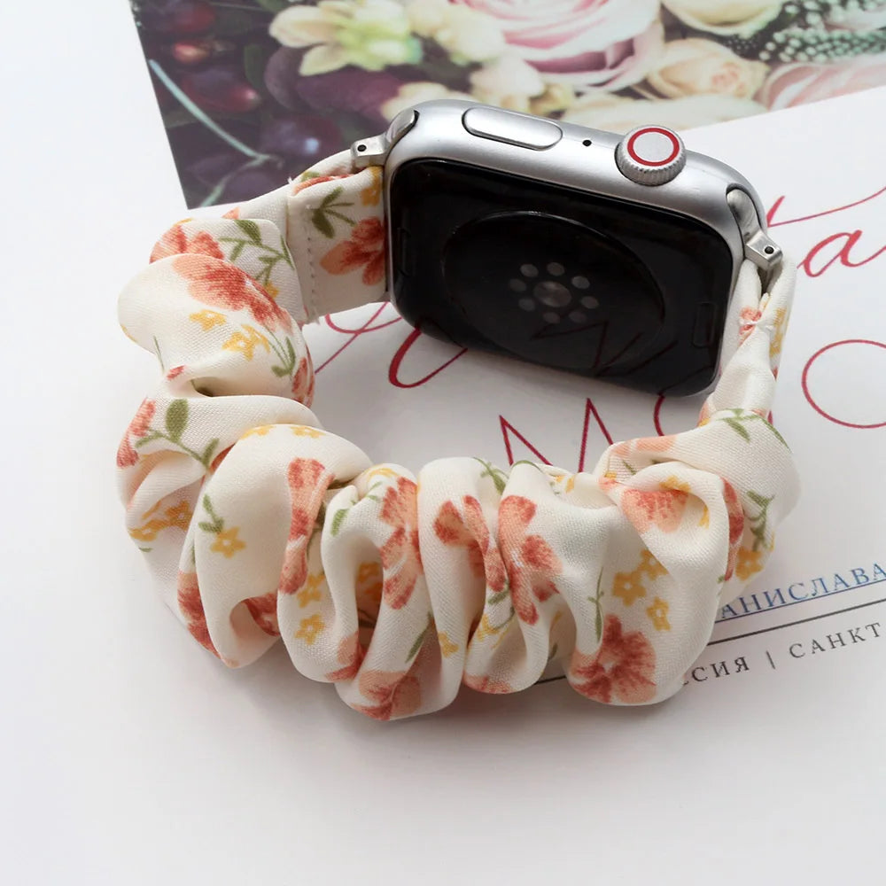 Scrunchie Elastic Watch Band for Apple Watch Band 38mm 40mm 41mm 42mm 44mm 45mm 46mm 49mm Cloth Pattern Printed Fabric Wristband