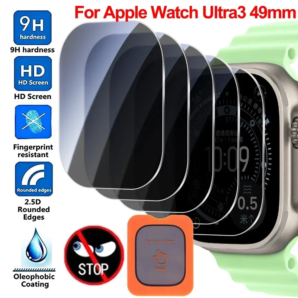 1-5PCS Privacy Tempered Glass Screen Protector with Auto-alignment Installation Frame for Apple Watch Ultra 4 3 2 1 49mm HD Film