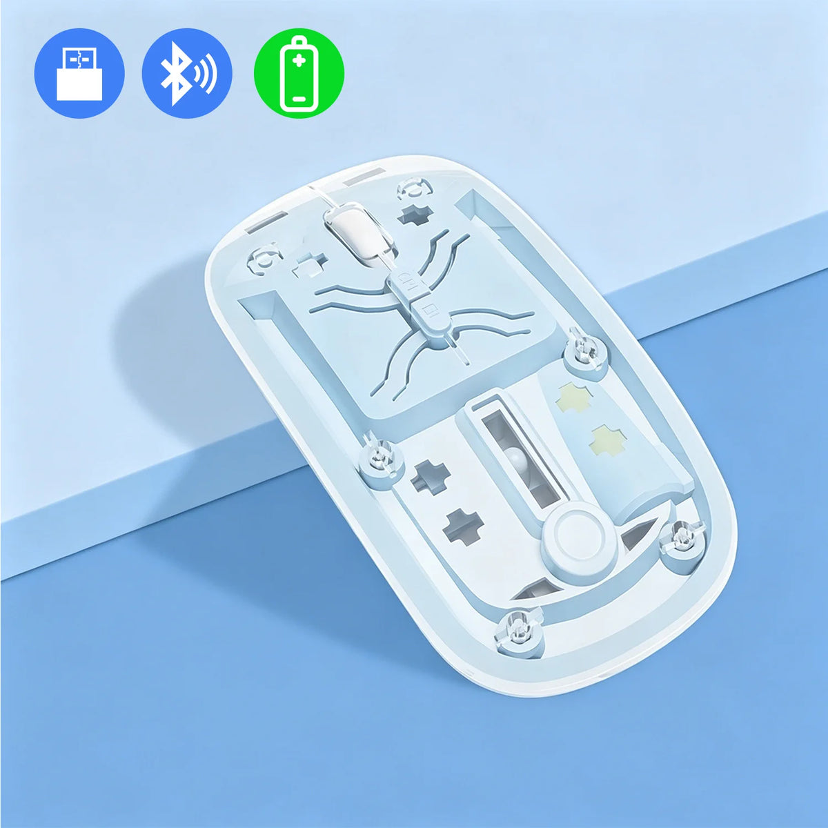 Transparent Bluetooth Wireless Mouse Dual Mode 2.4G Silent Mute Mouse Type-C Rechargeable 3 DPI Adjustable Office Mice for Game