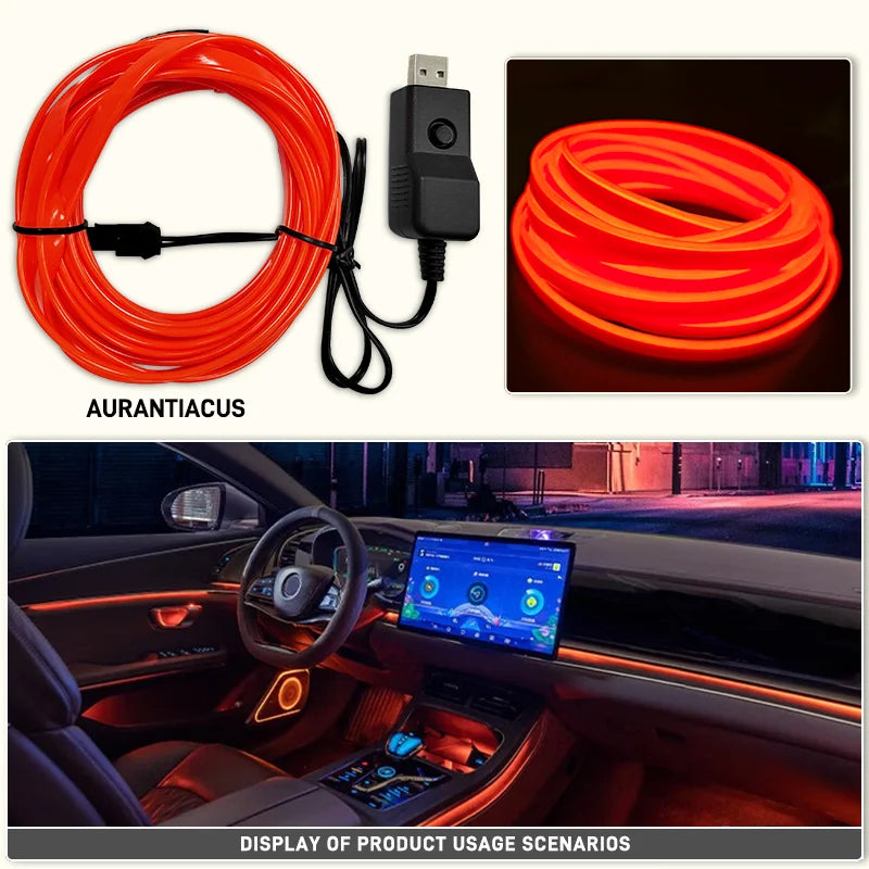 Car Interior Decorative Lamps EL Wiring Neon Strips Dashboard Auto LED Ambient Lights DIY Flexible Atmosphere Lamp 1M/3M/5M