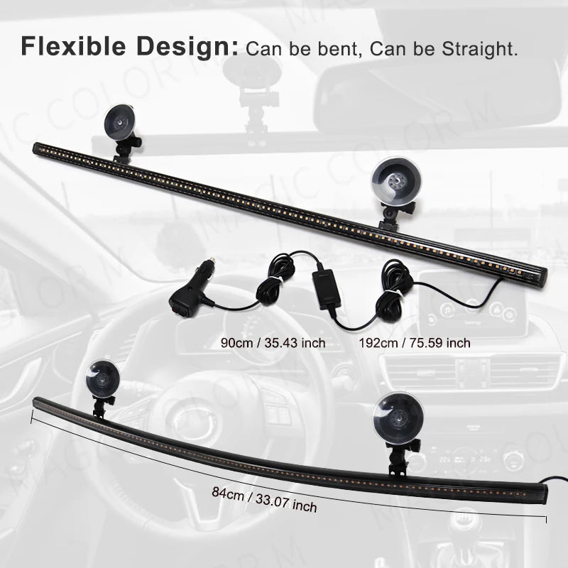96 LED 3030 Beads Front Windshield Car Strobe Lamp Bar Traffic Signal Flashing Lamp Auto Roof Top Warning Light 12V Waterproof