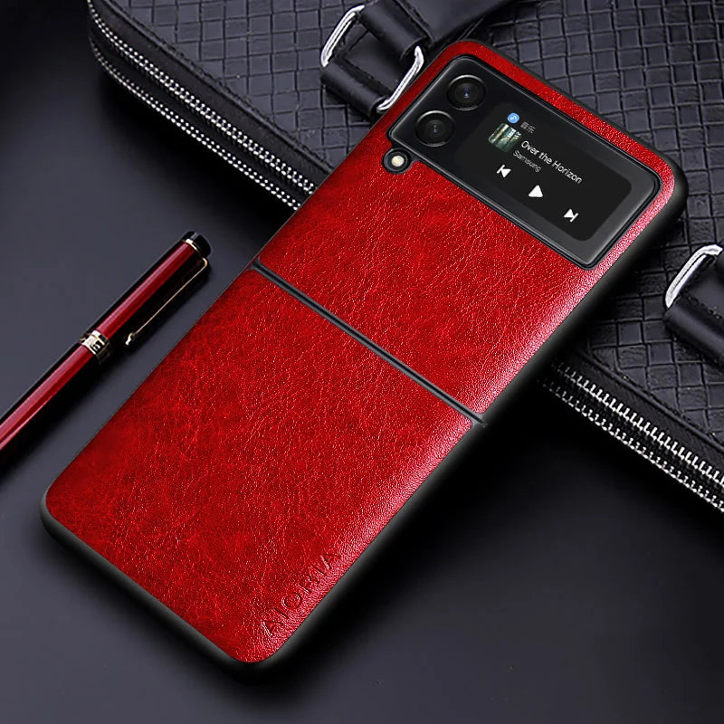 Luxury PU Leather Case for Samsung Galaxy Z Flip 4 5 6 7 FE 8 Business Solid Color Design Phone Cover for Samsung Z Flip 3 Case