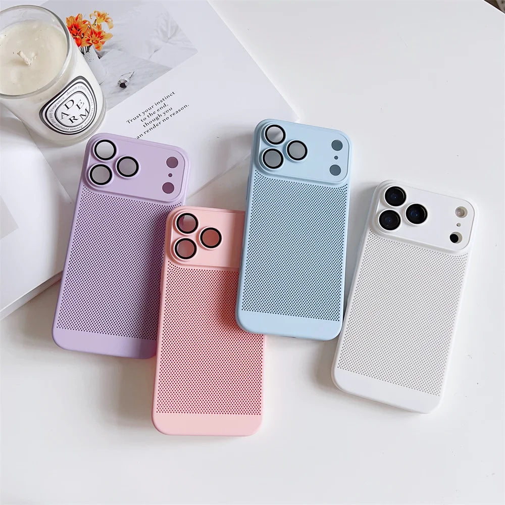Cooling Phone Case with Full Camera Lens Protection For iPhone 17 Air 16e 16 15 14 Pro Max Plus Shockproof PC Back Cover