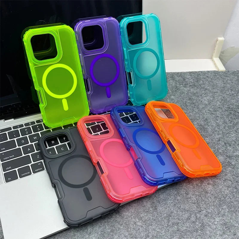 Trendy 3IN1 Magnetic Shockproof Case for IPhone 17 16 15 14 13 12 Pro Max Frosted Slim Clear Translucent Wireless Charging Cover