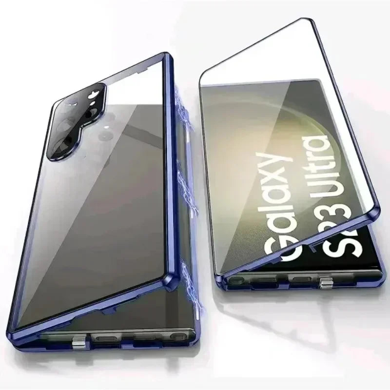 Double Sided Magnetic Glass Case For Samsung Galaxy S26 S25 S23 S24 FE S22 S21 Ultra Plus Camera Protection Full Cover Snap Lock