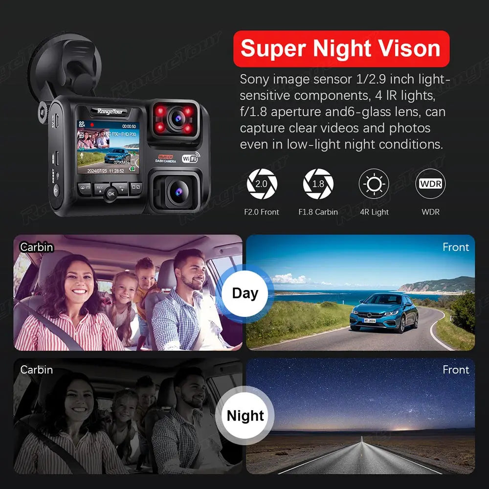 4K 2160P WIFI GPS Logger Dual Lens Car DVR Novatek 96663 Chip Super Night Vision Image Sensor Dual Camera Dash Cam Recorder D30H