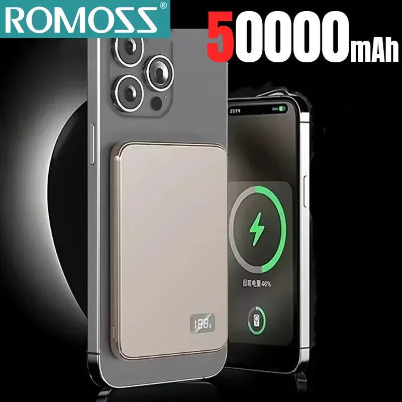 ROMOSS 3 IN 1 Power Bank For MagSafe 50000mAh Slim Magnetic Wireless Power Bank 22.5W External Battery For iPhone Samsung