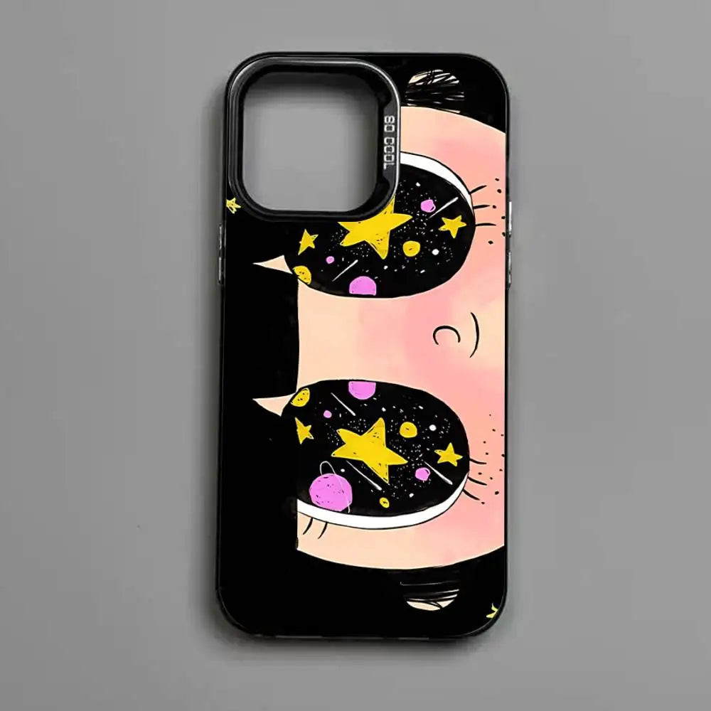 Kawaii Cute Black Big Eyes Cool Phone Case For IPhone 17 16 Plus Pro Max 15 14 13 12 11 Matte Colorful Covers
