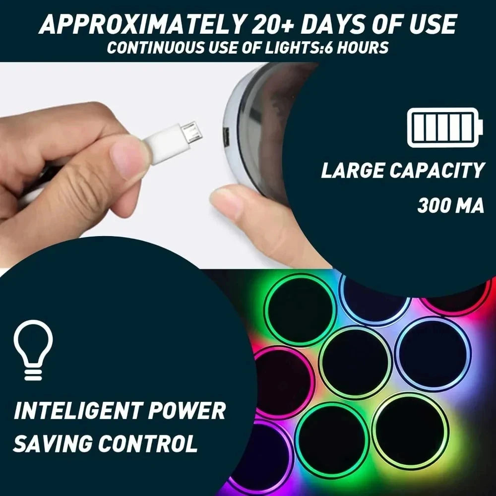 7Color RGB LED Car Cup Holder Coaster USB Rechargeable Light Sensor Atmosphere Lamp Breathing Neon Lamp LED Light Car Accessorie