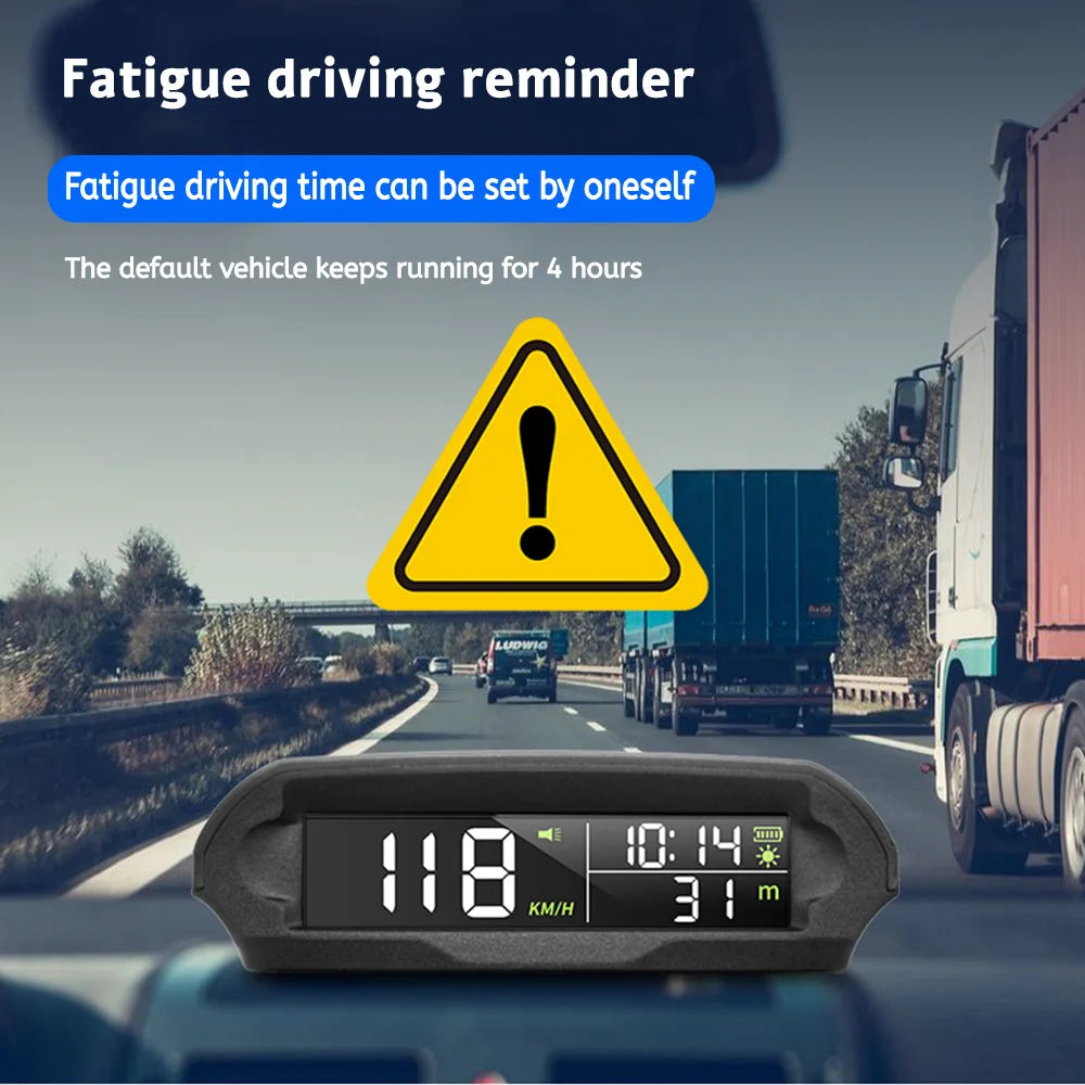 GPS Head Up Display Solar Digital Car Speedometer With Temperature/Altitude Over-Speed Fatigued Driving Reminder