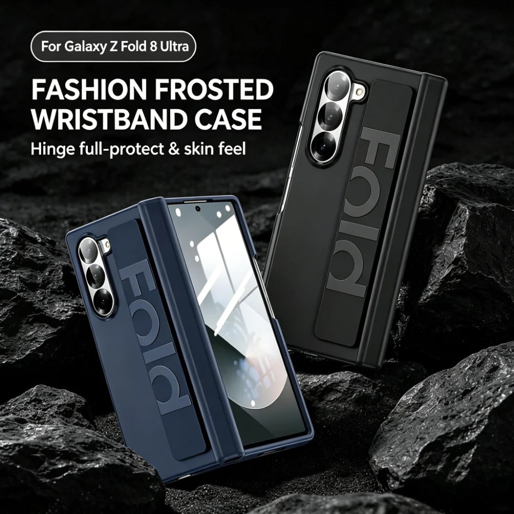 Luxury Matte Elasticity Wrist Strap Phone Case for Samsung Galaxy Z Fold 8 Ultra 7 6 5 Wristband Shockproof Hinge Protect Cover