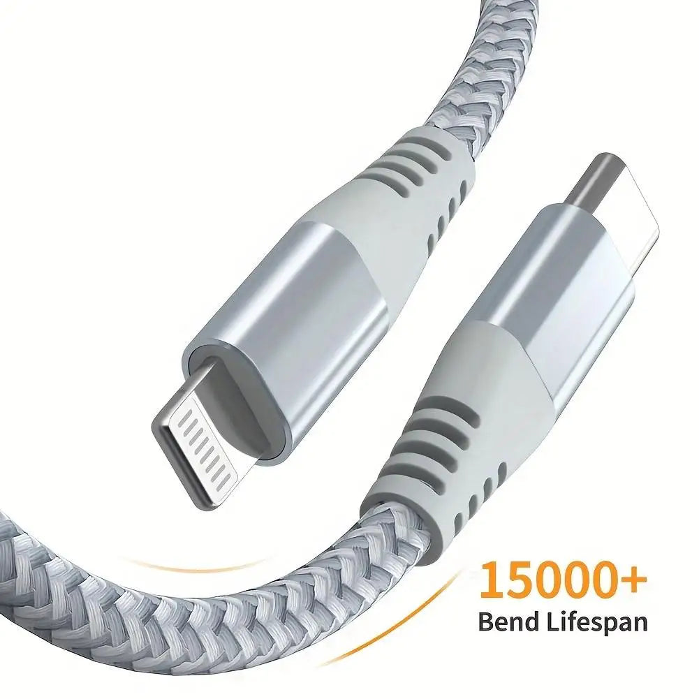 LAIHONEN 1/3PCS Black/Silver USB-C to Lightning Cable 3.3/6.6/10FT, Fast Charge Braided, For iPhone 14-7 Pro Max iPad & More