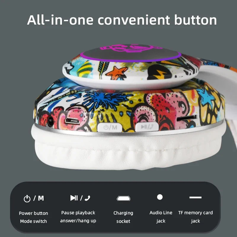 Graffiti Bluetooth Headphones Wireless LED Light Game Doodle Wireless Headsets With Mic For Kids Boy Girl Gift Support TF Card