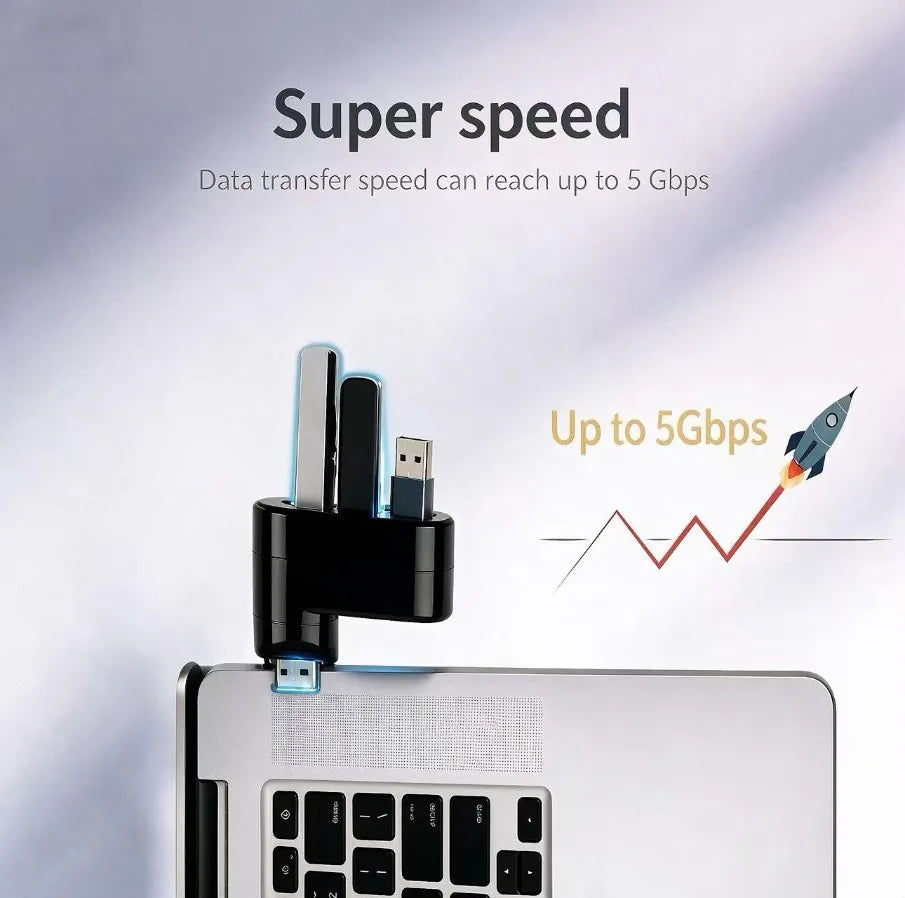 3 Port USB 3.0 Hub 180° Rotatable USB Splitter USB Extender for Laptop Car iMac MacBook Air MacBook Pro Other Electronic Devices