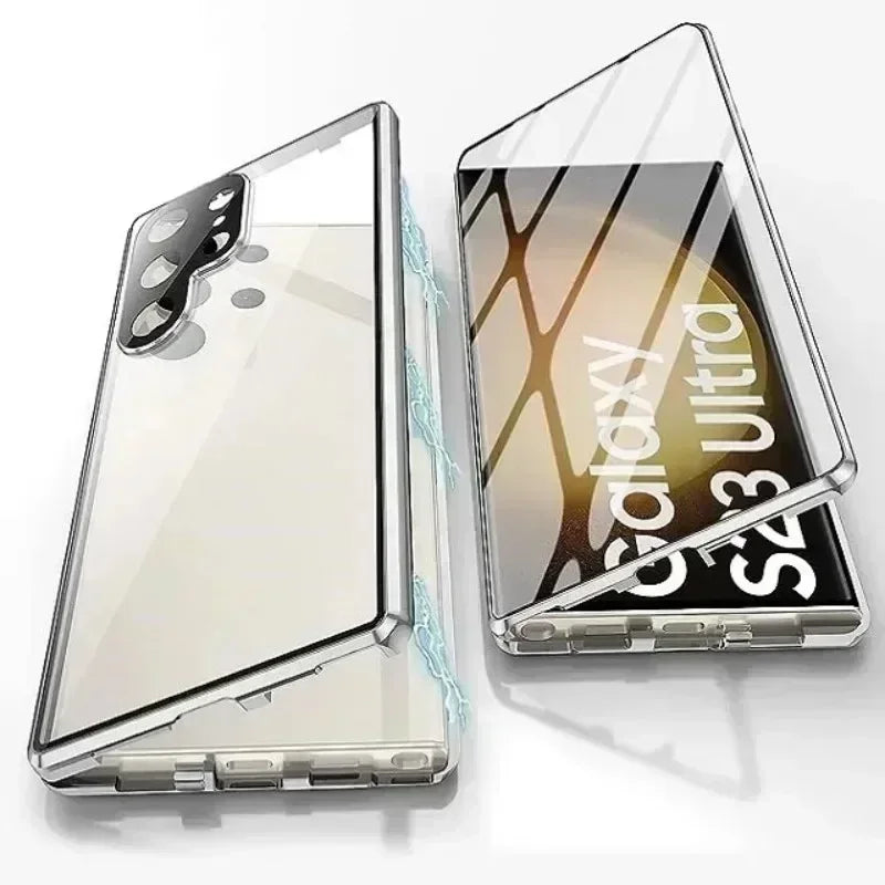 Double Sided Magnetic Glass Case For Samsung Galaxy S26 S25 S23 S24 FE S22 S21 Ultra Plus Camera Protection Full Cover Snap Lock