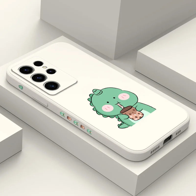 Milk Tea Dinosaur Phone Case For Samsung Galaxy S25 FE S24 S23 S22 S21 S20 S10 S10E Ultra Plus FE Note 20 Ultra Plus Cover