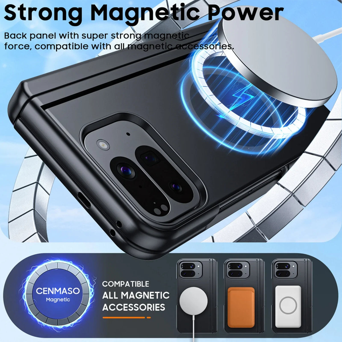 Magnetic Case for Google Pixel 10 Pro Fold with Hidden Kickstand,Built-in 9H Glass Screen Protector & Hinge Protection-Black