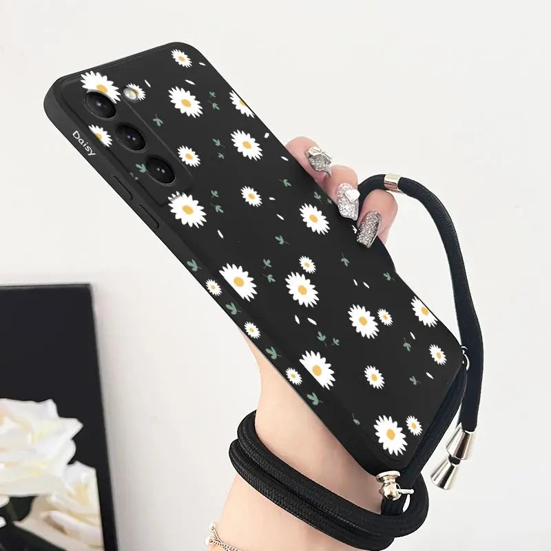 Deciduous Daisies Crossbody Lanyard Silicone Phone Case For Samsung Galaxy S23 S22 S21 S10 S8 Plus Note 20 ultra 10 Plus Cover
