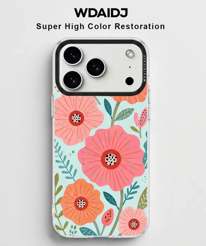 Whimsical Floral Illustration Anti Scratch Slim Phone Case For iPhone 13 14 15 16 17 Delicate Botanical Storybook Look
