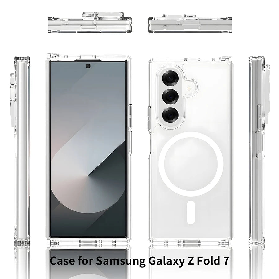 Magnetic Flip Phone Case with Transparent Back - Shockproof Bumper, Anti-Scratch Coating, Reinforced Edges & Durable Material for Samsung Galaxy Z Fold 7, Z Fold 6, Z Fold 5, Z Fold 4, Z Fold 3 | Drop Protection, Modern Prote