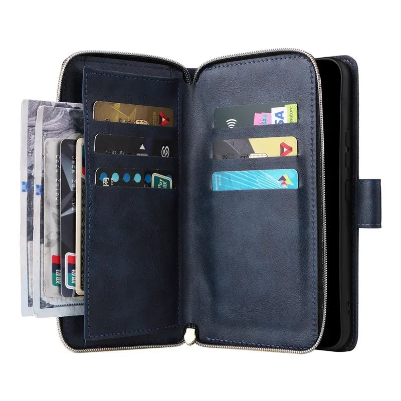For Samsung S25 S24 S23 S22 S21 S20 FE 5G Zipper Wallet Leather Case For Samsung Galaxy S26 Ultra Note 20 10 Lite S9 Plus Etui