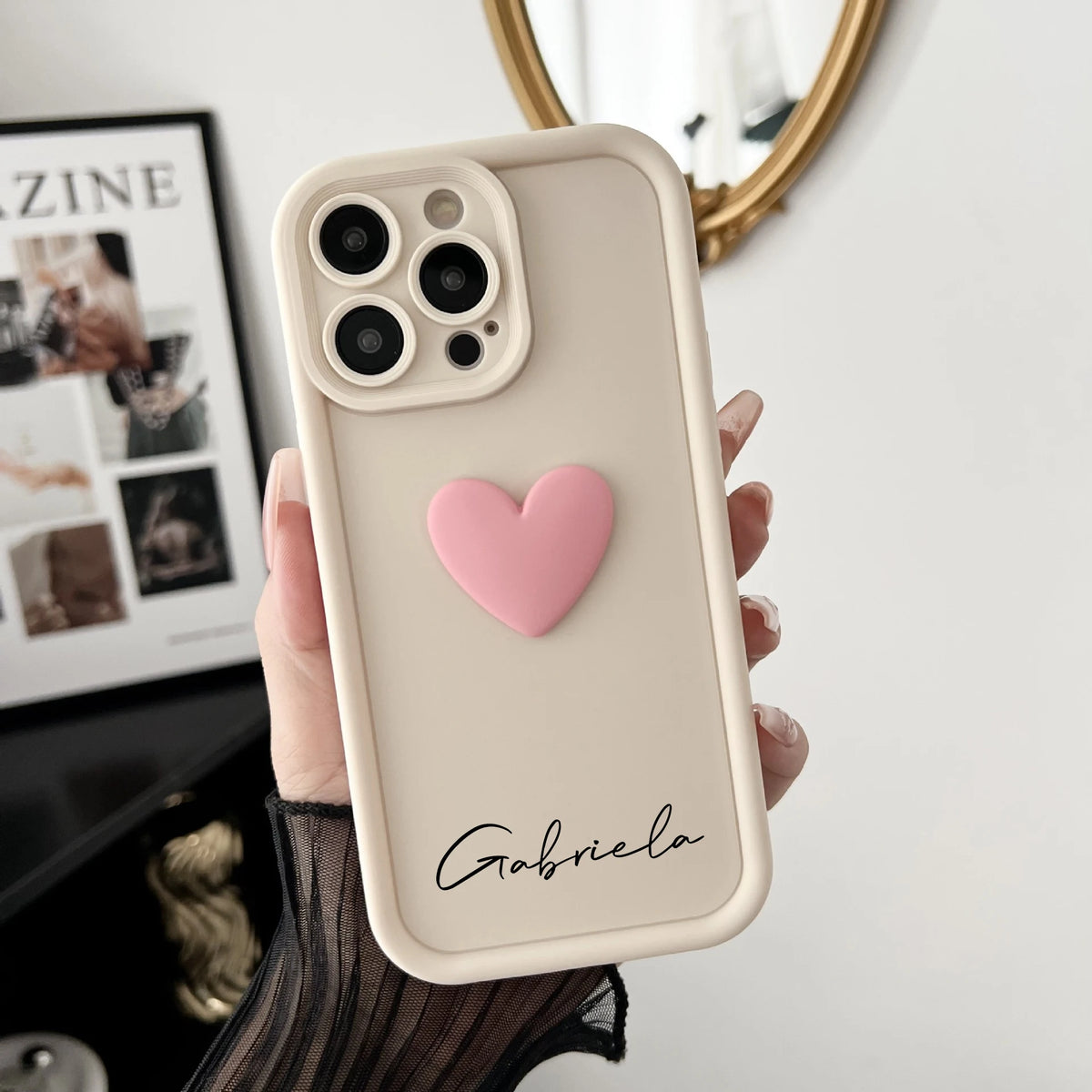 Cute INS Love Heart Personalized Name Case For iPhone18 17 16 15 14 13 12 11Pro Max 17 Air Luxury Soft Silicone Custom DIY Cover