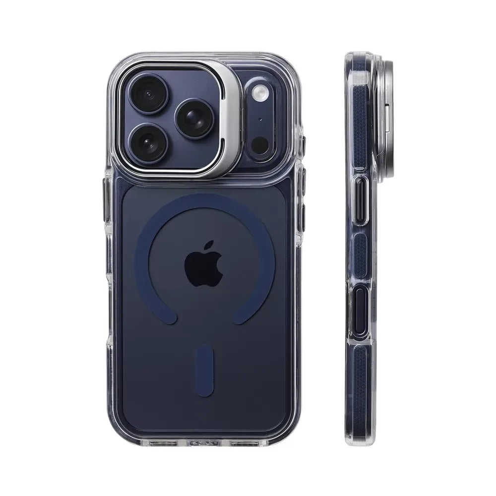 Luxury Magnetic Shockproof Clear Bumper Case for iPhone 17 Pro Max Air 16 15 14 13 12 Plus For Magsafe Lens Protect Stand Cover