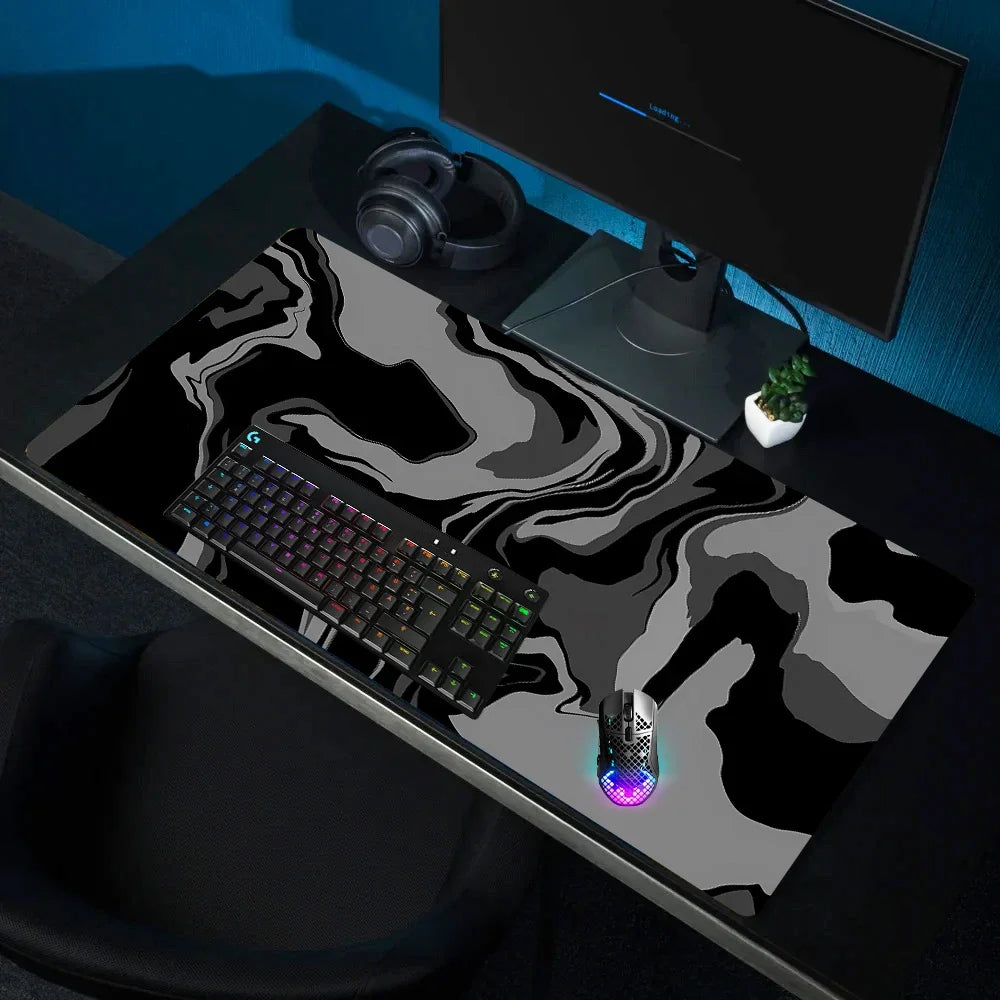 Line Liquid Mouse Pad Gaming Accessories Topographic Table Mat Marble Black Carpet Gray 100x50cm Custom Pc MousePad Desk Mat