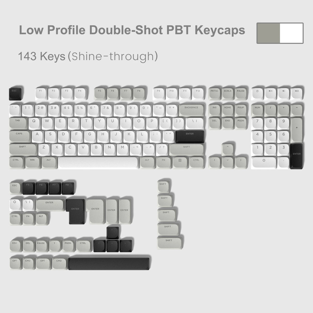 143 Key Low Profile PBT Keycaps Backlit Shine Through RGB Key cap for 60% 61/87/104 Cherry Gateron MX Gamer Mechanical Keyboard