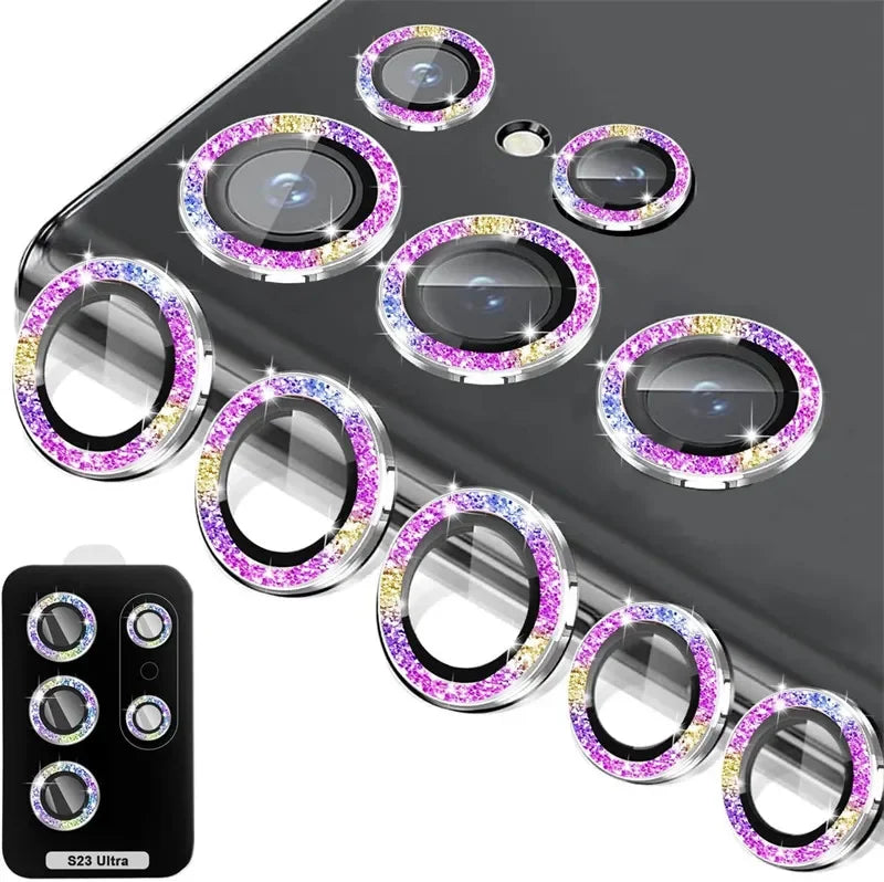 Glitter Diamond Camera Lens Protector For Samsung Galaxy S26 Ultra S26 Plus S25Ultra S24Ultra Metal Ring Tempered Glass Cover