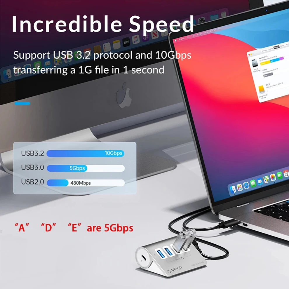 ORICO 10Gbps USB 3.2 Docking Station Hub Type C Splitter PD60W Charging Adapter Multi 4/7 Ports Switch For PC Laptop Accessories