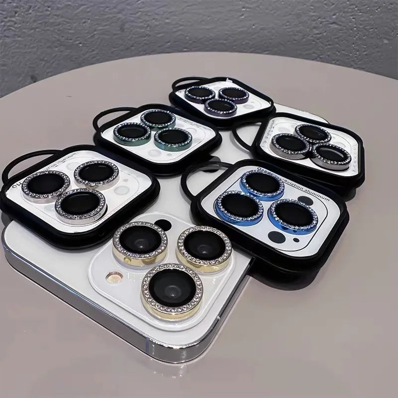 3-2Pcs Luxury Diamond Camera Protector For IPhone 17 promax 16 15 14 13 12 Pro Max Glitter Ring Lens Glass Back Lens Cap Shinny