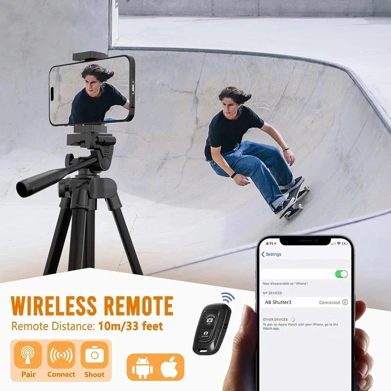 53 Inch Universal Tripod Stand with Bluetooth Remote Adjustable Height for Smartphone Camera Video Photography YouTube