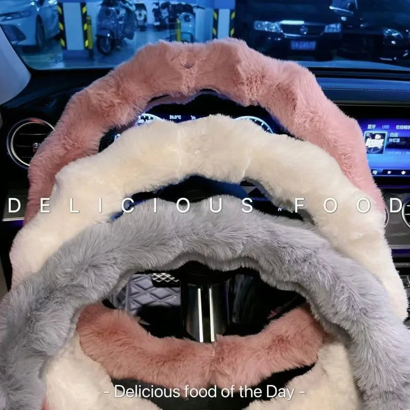 Plush Car Steering Wheel Cover Winter Universal Soft Fluffy Handbrake Shift Cover Auto Interior Accessories for Men Women Warm